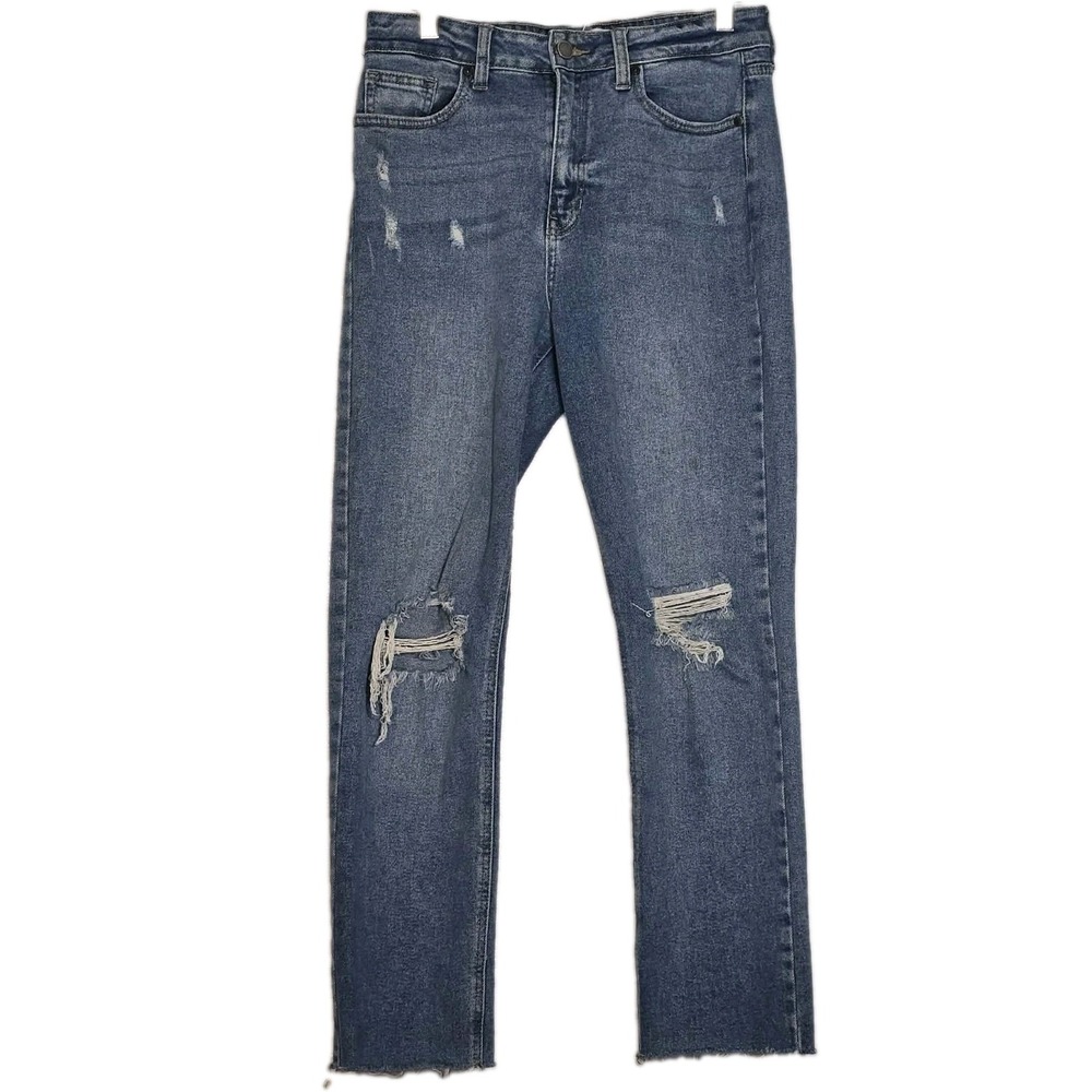 JBD Just Black Denim Women's 28 Blue Distressed Straight Leg Raw Hem Jeans
